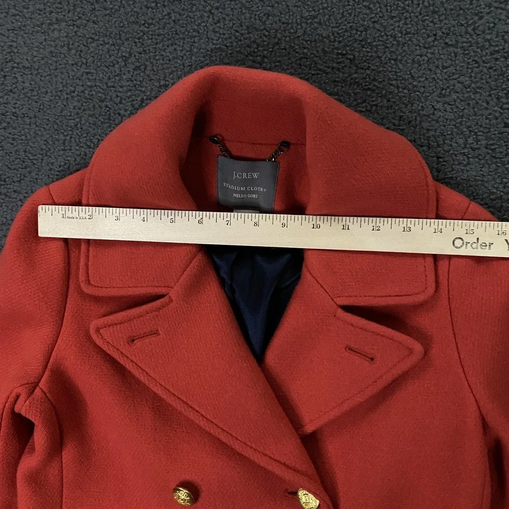 J Crew Coat Womens 4 Orange Stadium Cloth‎ Peacoat Nello Gori Gold Buttons